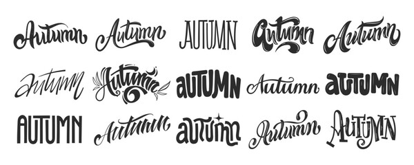 Wall Mural - Autumn. Set hand Lettering and calligraphy. Collection vector text. Template for fall, harvest season design