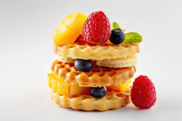 Sticker - A stack of waffles topped with fresh fruit