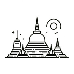 Fototapete - AI Generate of Simple design of One Line Icon Depicting of Buddha's Stupa, Isolated in White