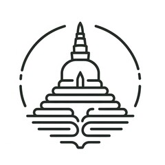 Fototapete - AI Generate of Simple design of One Line Icon Depicting of Buddha's Stupa, Isolated in White
