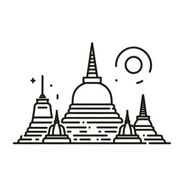 AI Generate of Simple design of One Line Icon Depicting of Buddha's Stupa, Isolated in White