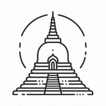 AI Generate of Simple design of One Line Icon Depicting of Buddha's Stupa, Isolated in White