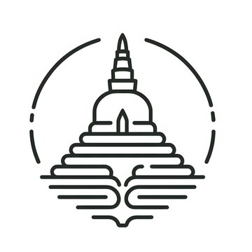 AI Generate of Simple design of One Line Icon Depicting of Buddha's Stupa, Isolated in White