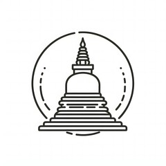 Fototapete - AI Generate of Simple design of One Line Icon Depicting of Buddha's Stupa, Isolated in White