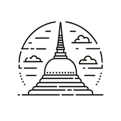 Fototapete - AI Generate of Simple design of One Line Icon Depicting of Buddha's Stupa, Isolated in White