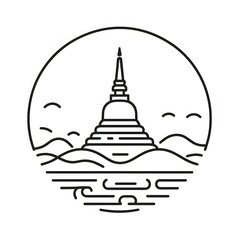 Fototapete - AI Generate of Simple design of One Line Icon Depicting of Buddha's Stupa, Isolated in White
