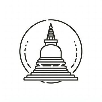 AI Generate of Simple design of One Line Icon Depicting of Buddha's Stupa, Isolated in White
