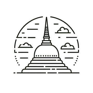 AI Generate of Simple design of One Line Icon Depicting of Buddha's Stupa, Isolated in White