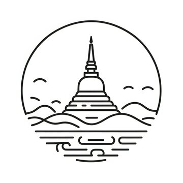 AI Generate of Simple design of One Line Icon Depicting of Buddha's Stupa, Isolated in White