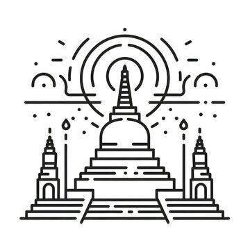 AI Generate of Simple design of One Line Icon Depicting of Buddha's Stupa, Isolated in White