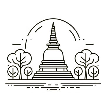 AI Generate of Simple design of One Line Icon Depicting of Buddha's Stupa, Isolated in White
