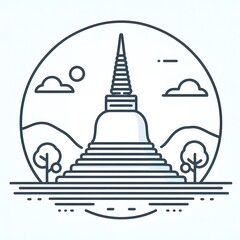 Fototapete - AI Generate of Simple design of One Line Icon Depicting of Buddha's Stupa, Isolated in White