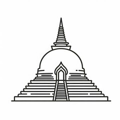 Fototapete - AI Generate of Simple design of One Line Icon Depicting of Buddha's Stupa, Isolated in White