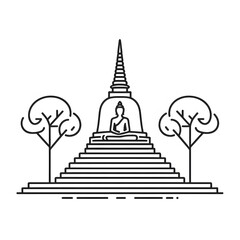 Fototapete - AI Generate of Simple design of One Line Icon Depicting of Buddha's Stupa, Isolated in White