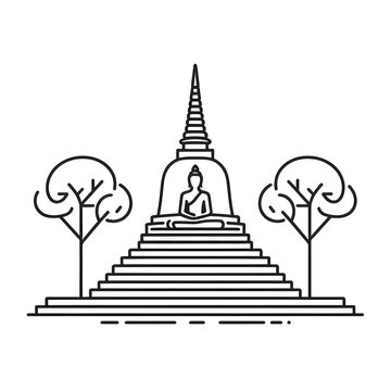 AI Generate of Simple design of One Line Icon Depicting of Buddha's Stupa, Isolated in White