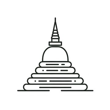 AI Generate of Simple design of One Line Icon Depicting of Buddha's Stupa, Isolated in White