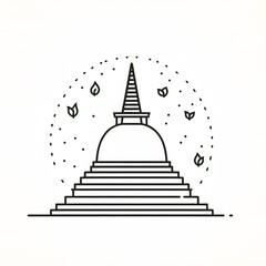 Fototapete - AI Generate of Simple design of One Line Icon Depicting of Buddha's Stupa, Isolated in White