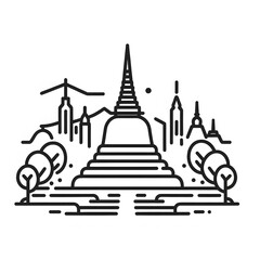 Fototapete - AI Generate of Simple design of One Line Icon Depicting of Buddha's Stupa, Isolated in White