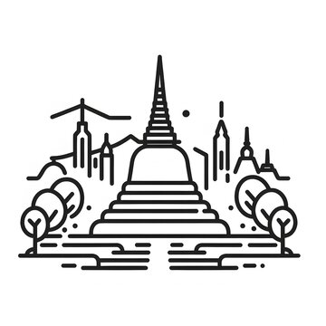 AI Generate of Simple design of One Line Icon Depicting of Buddha's Stupa, Isolated in White