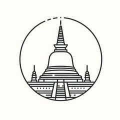 Fototapete - AI Generate of Simple design of One Line Icon Depicting of Buddha's Stupa, Isolated in White