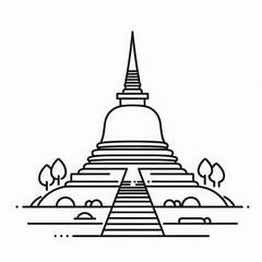 Fototapete - AI Generate of Simple design of One Line Icon Depicting of Buddha's Stupa, Isolated in White