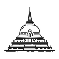 Fototapete - AI Generate of Simple design of One Line Icon Depicting of Buddha's Stupa, Isolated in White