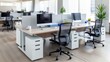 © Netroder - Modern Office Space Abandoned, Furniture and Equipment in Focus with Deep Depth of Field
