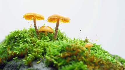 Aufkleber - Group of mushrooms growing on top of moss-covered rock