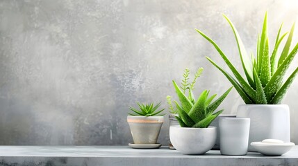 Poster - Aloe vera succulent plant in concrete pot for natural decor and wellness long_title:Aloe vera succulent plant in a modern concrete pot for a