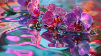 Poster - A serene scene with purple flowers floating on the surface of a peaceful body of water