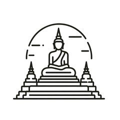 Fototapete - AI Generate of Simple design of One Line Icon Depicting of Buddha's Statue, Rupang Buddha, Isolated in White