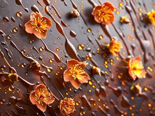 Sticker - Primrose Blossoms Covered in a Molasses Glaze Showcase Autumn's Warm and Vibrant Colors