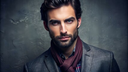 Beautiful portrait of fashion guy on gray background