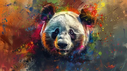 Wall Mural - Abstract Panda Portrait with Colorful Splashes