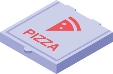 Poster - Closed cardboard pizza box with logo isometric view isolated on white background