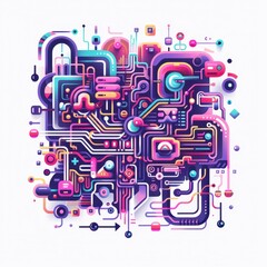Leinwandbilder - Abstract futuristic circuit board design with neon colors, complex patterns, and technological elements, ideal for technology themes.