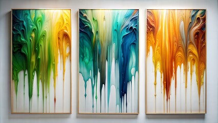 Wall Mural - set of three vertical poster, Fluid Art, isolated on white background