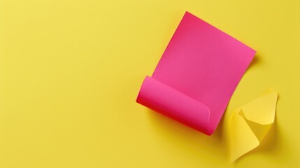 Sticker - Pink sticker on yellow background with adhesive edge for writing blank space