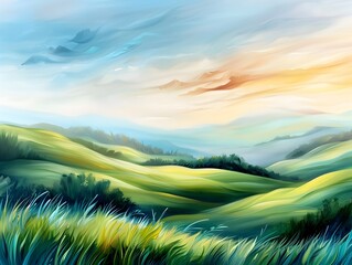 Wall Mural - Serene Landscape with Soft Gradient Sky and Sorrel Hues