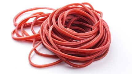 Aufkleber - A stack of vibrant red rubber bands on a clean white background, ideal for use in craft projects or as a decorative element