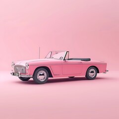 3D rendering a pink convertible car on plastic cartoon style pink background.3D rendering a pink convertible car on plastic cartoon style pink background, Generative AI