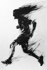 Poster - A black and white sketch of a runner with flowing hair