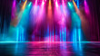 © Natali - Theater stage light background with spotlight illuminated the stage. Empty stage with bright colors backdrop decoration. Entertainment show
