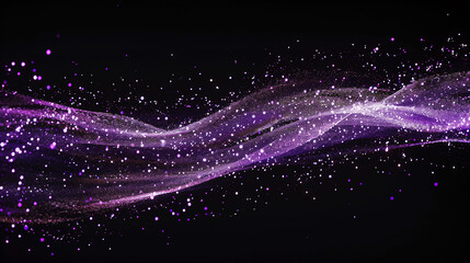 Wall Mural - A stream of purple glitter appears on a black background. The glitter fell in a way that looked like it was blown by the wind. The scene was quirky and fun.