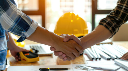 Wall Mural - Handshake Between Engineers on Construction Site Signifying Agreement