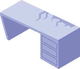 Poster - Isometric icon of a broken desk showing surface damage