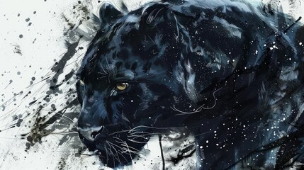 Wall Mural - Black Panther Portrait in a Splashed Style