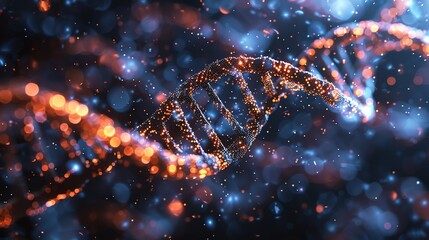 Poster - Abstract DNA Structure with Glowing Particles.