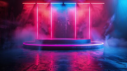 Poster - A stage with a set of steps a stage purple and blue light