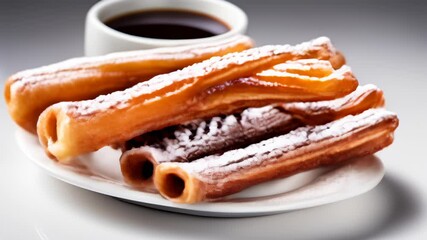 Sticker -  Sweet indulgence  A plate of delicious churros with a cup of rich chocolate